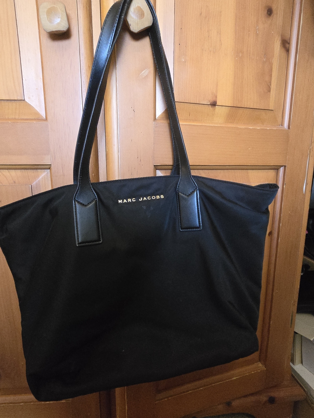 Marc Jacobs Black Nylon Tote with Black Leather Handles and Gold Logo